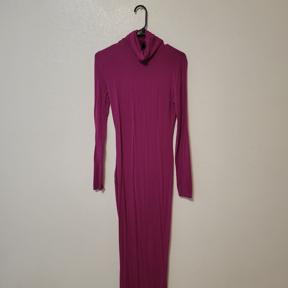 SHEIN Long Sleeve Turtleneck Bodycon Dress - Magenta